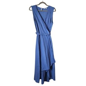 SOFT SURROUNDINGS‎ Santa Fe Dress Wrap dress in blue floral Embroidery L
